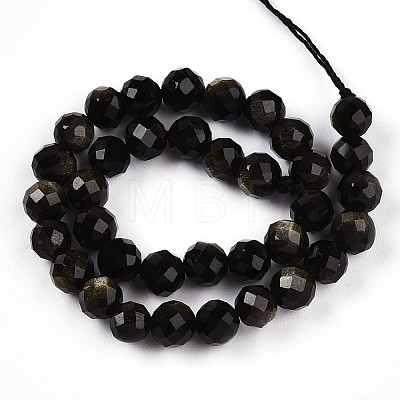 Natural Golden Sheen Obsidian Beads Strands G-S345-6mm-20-1