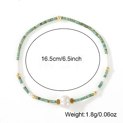 Natural Freshwater Pearl and Dyed Natural Howlite Rice Beaded Stretch Bracelets for Women PF0459-1-1