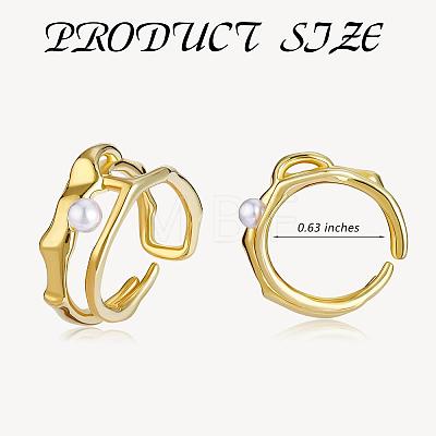Double Row Irregular Geometric Ring Adjustable Stackable Cultured Pearls Open Rings Fashion Minimalist Double Circle Thumb Ring Jewelry for Women JR953A-1