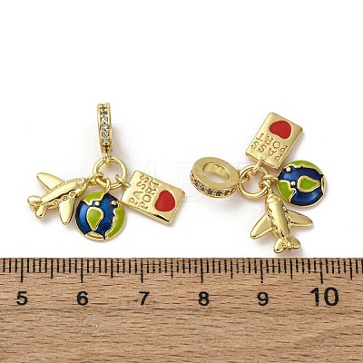Brass Micro Pave Clear Cubic Zirconia European Dangle Charms KK-F903-11G-1