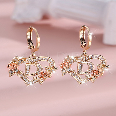 Heart Brass Micro Pave Clear Cubic Zirconia Hoop Earrings FS-WGD5D87-04-1