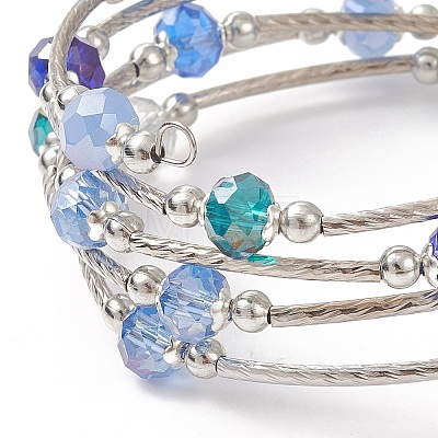 Glass Beads Five Loops Wrap Bracelets BJEW-JB09056-01-1