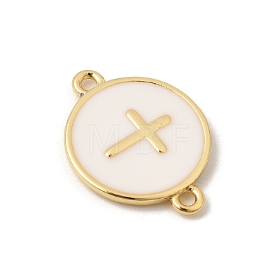 Brass Enamel White Flat Round Links KK-H267-110G-02-1
