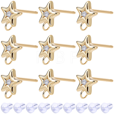 16Pcs Brass Micro Pave Clear Cubic Zirconia Stud Earring Findings MAK-SC0001-20B-1