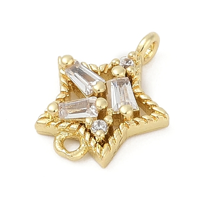 Brass Clear Cubic Zirconia Connector Charms KK-Z094-03G-02-1