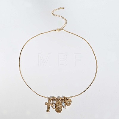 Bohemian Brass Micro Pave Clear Cubic Zirconia & Imitation Pearl & Opalite Cross Heart Oval Pendant Square Snake Chain Necklaces WGC9CA1-01-1