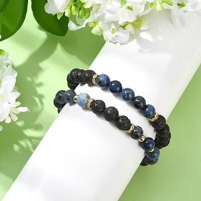 Adjustable Natural Apatite and Natural Lava Rock Stretch Bracelets BJEW-JB14150-03-1