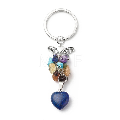 Heart Natural & Synthetic Mixed Stone Chips & Pendant Keychain KEYC-JKC00359-1