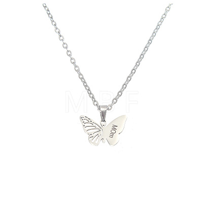 Mother's Day 304 Stainless Steel Filigree Butterfly Engraved Mum Pendant Necklaces for Women FS-WG8B29F-04-1