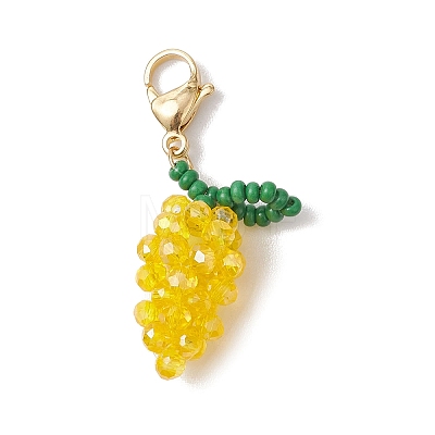 Glass Seed Beaded Grape Pendant Decoration HJEW-MZ00158-05-1