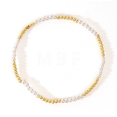 Adjustable Synthetic Non-magnetic Hematite & Imitation Pearl Beaded Stretch Bracelets for Women DB0694-6-1