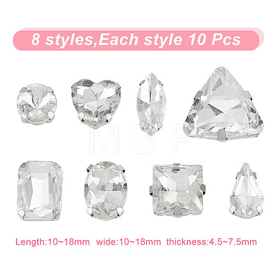 DICOSMETIC 80pcs 8 styles Square/Heart/Horse Eye Sew on Rhinestone GGLA-DC0001-02-1