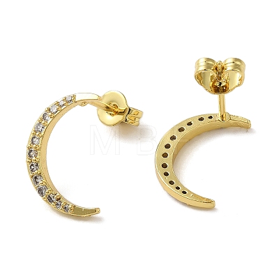 Moon Rack Plating Brass Micro Pave Cubic Zirconia Stud Earrings for Women EJEW-O001-08G-1