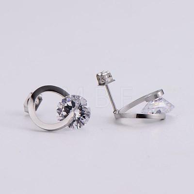 Stainless Steel Clear Cubic Zirconia Ring Stud Earrings X-ZH7800-1