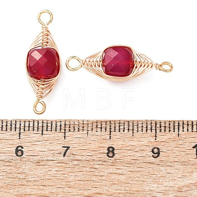 Natural Red Corundum Faceted Cube Links Connector Charms with Copper Herringbone Wire-Wrapped KK-Z152-06G-02A-1
