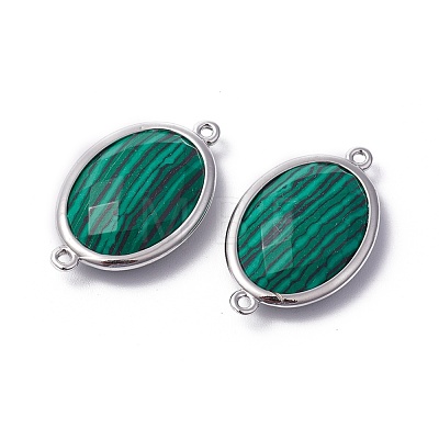 Platinum Tone Brass Synthetic Malachite Links connectors G-F339-B14-1