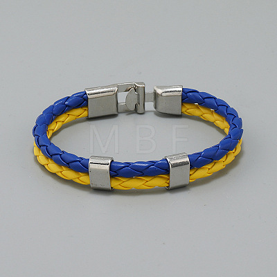 Flag Color Imitation Leather Double Line Cord Bracelet with Alloy Clasp GUQI-PW0001-088-1