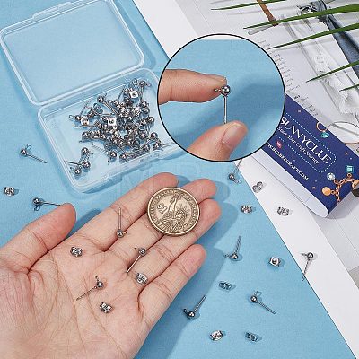 40Pcs 304 Stainless Steel Ball Post Stud Earring Findings STAS-SC0005-26-1