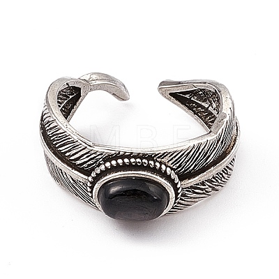 Feather Natural Hypersthene Cuff Rings RJEW-G273-14AS-02-1