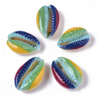 Printed Natural Cowrie Shell Beads X-SSHEL-R047-01-A08-1