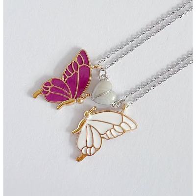 2Pcs Alloy Enamel Magnetic Luminous Butterfly Pendant Friendship Couple Necklaces FS-WG3F676-05-1