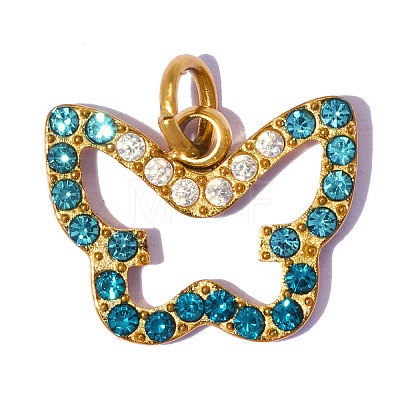 304 Stainless Steel with Sapphire Rhinestone Charms RB-OY001-37G-1