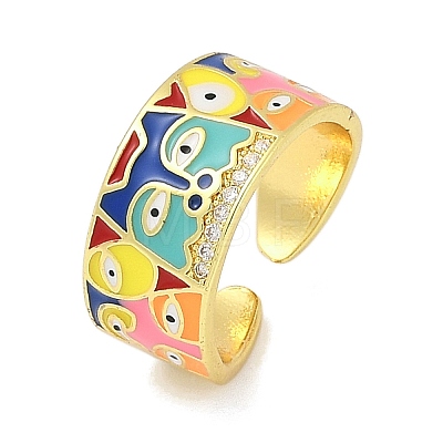 Brass Micro Pave Cubic Zirconia Enamel Cuff Rings for Women RJEW-L113-019G-05-1