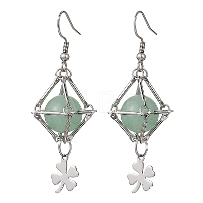 Natural Green Aventurine Dangle Earrings EJEW-JE05600-04-1