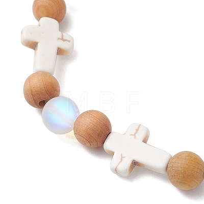 Natural Wood Round Beads Stretch Bracelets for Women BJEW-JB12590-1