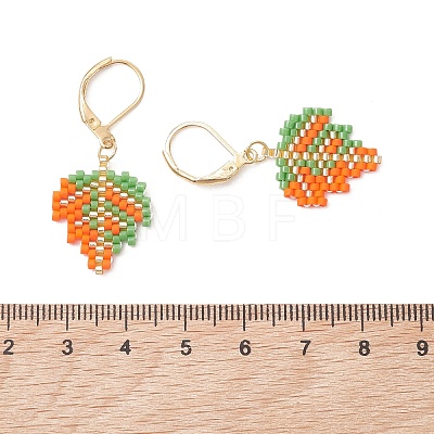 3 Pairs 3 Colors Leaf Glass Seed Beaded Leverback Earrings EJEW-MZ00701-1