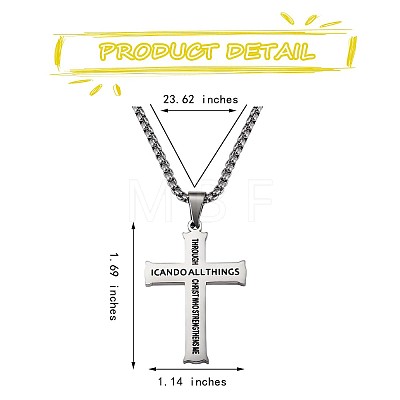 Titanium Steel Cross with Philippians 4:13 Pendant Necklace JN1050A-1