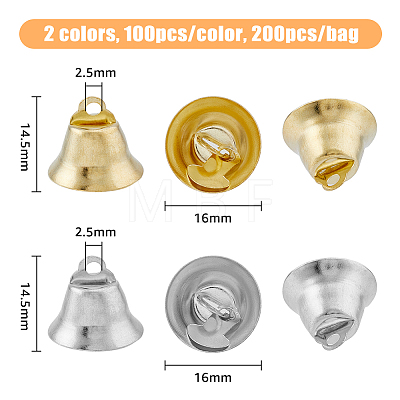 SUPERFINDINGS 200Pcs 2 Colors Alloy Bell Pendants FIND-FH0008-15-1