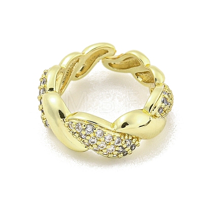 Brass Micro Pave Clear Cubic Zirconia Cuff Ring RJEW-Z035-01G-1