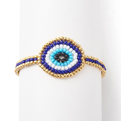 Glass Seed Braided Evil Eye Link Bracelet for Women BJEW-JB08398-02-1