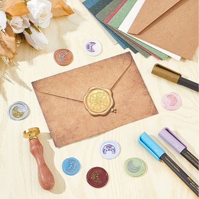 Brass Wax Seal Stamps with Rosewood Handle AJEW-WH0412-0089-1