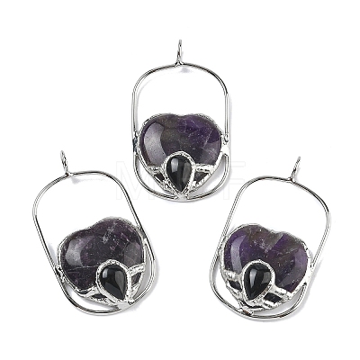 Natural Amethyst & Obsidian Big Pendants G-Z142-01P-A02-1
