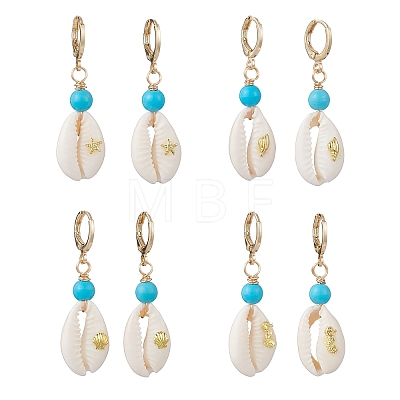 Synthetic Turquoise & Shell Leverback Earrings EJEW-JE06880-1