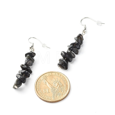 Natural Obsidian Chip Beads Dangle Earrings EJEW-JE04649-10-1