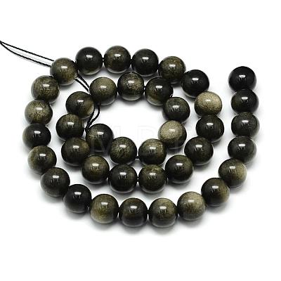 Natural Golden Sheen Obsidian Beads Strands G-S150-20-6mm-1