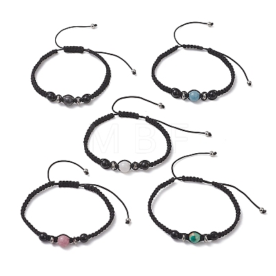 Round Natural Mixed Gemstome Bead Braided Bracelets for Women BJEW-JB13332-1