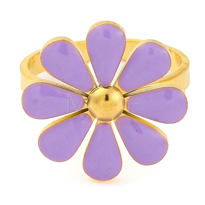 304 Stainless Steel Enamel Stud Rings for Women RJEW-U023-01G-02-1