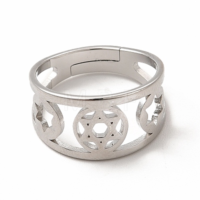 304 Stainless Steel Star of David Adjustable Ring for Women RJEW-B027-11P-1