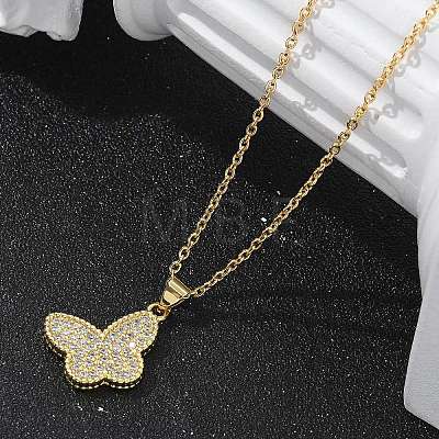 Brass Micro Pave Clear Cubic Zirconia Pendants Necklaces NJEW-M088-03G-02-1