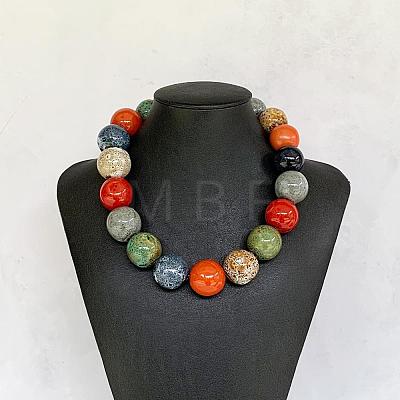 Bohemian Resin Round Beaded Necklaces with Brass Clasps for Women WGBFE99-01-1