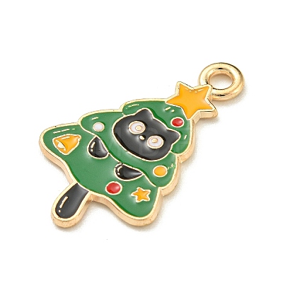 Christmas Kitty Alloy Enamel Pendants ENAM-I060-02B-1