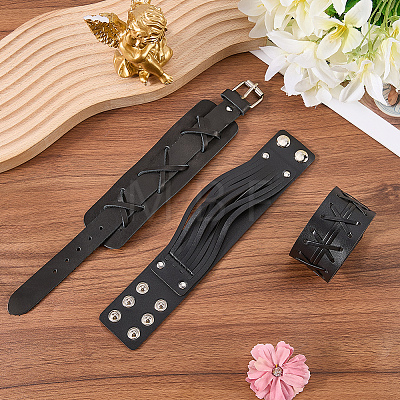 3Pcs 3 Styles Imitation Leather Cord Bracelets for Men BJEW-CL0001-54A-1