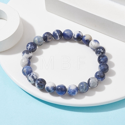 Natural Sodalite Round Beaded Stretch Bracelets BJEW-TA00431-1