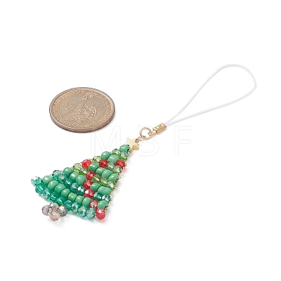 Christmas Glass Seed Beaded Pendant Decorations HJEW-TA00013-1