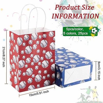 Olycraft 25Pcs 5 Colors Rectangle with Sport Good Pattern Paper Bags CARB-OC0001-01-1