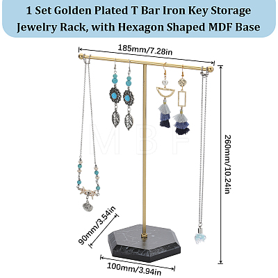 SUNNYCLUE 1 Set Golden Plated T Bar Iron Key Storage Jewelry Rack ODIS-SC0001-03A-1